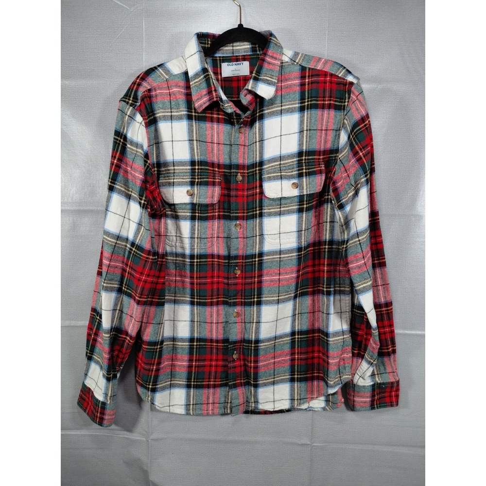 Old Navy Double Brushed Plaid Flannel Shirt Men's LG Red Tartan Shacket